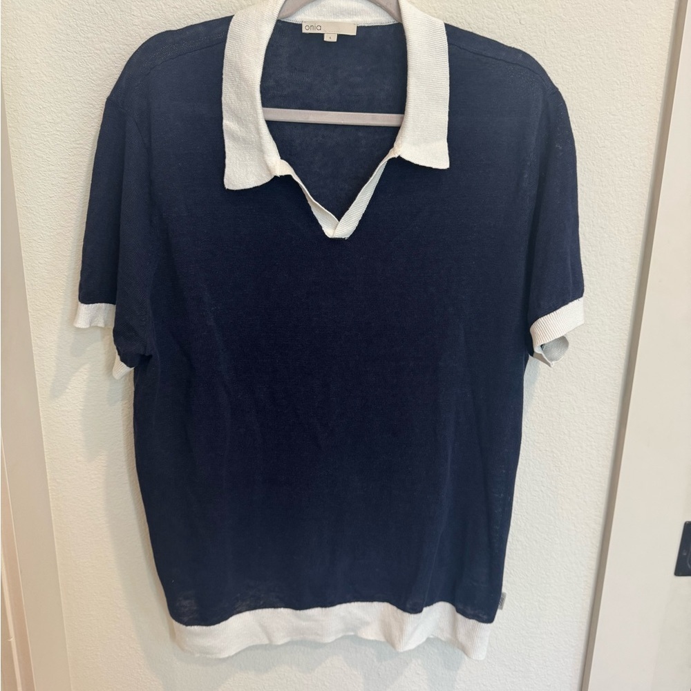 Onia Cream and Navy Knit Top